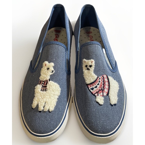 Cath Kidston Shoes - Cath Kidston Llama Blue And White Canvas Slip On Sneakers Flats Women's Size 8.5